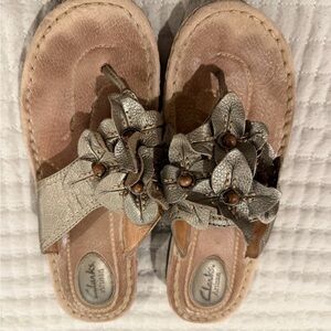 Clarks Metallic Floral Slide Sandals
